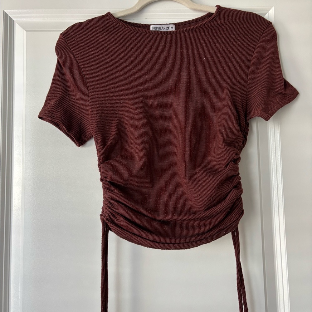 Elegant Maroon Ruched Crop Top